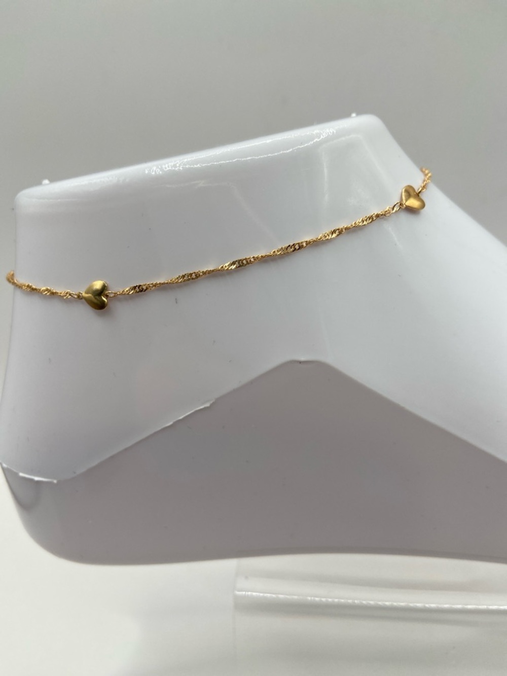 14K Yellow Gold Eternagold Singapore Heart Station Anklet Ankle Bracelet 9”L